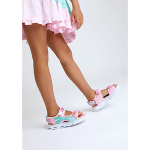 Sandalias de Niña Luces Estampado Sirena Rosa/ Azul Cielo