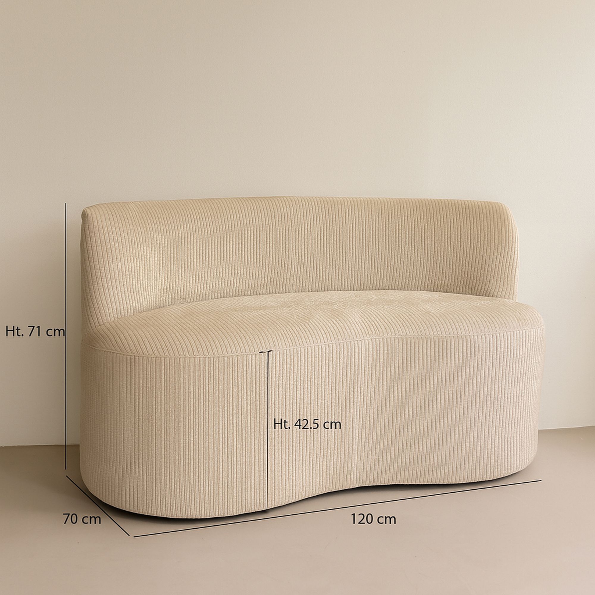 Canapé en tissu bouclette beige et structure en bois 2 places CÔME