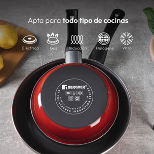 Juego de 2 Sartenes Ø20Ø26cm base roja CLASSIQUE en aluminio forjado Bergner