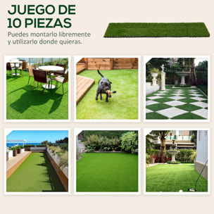 Césped Artificial de 10 Piezas Alfombra Césped Artificial 30x30 cm con Altura de Hierba 25 mm Anti-UV Césped Sintético para Jardín Patio Balcón Verde Oscuro