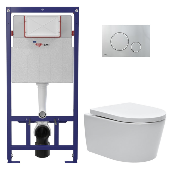 Pack WC bâti ECO 2L Swiss Aqua Technologies + WC suspendu Swiss Aqua Technologies + plaque chrome brillant (STESTBRWR05-FR)