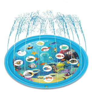 Splash Pad. Juguete inflable con aspersor de agua para jugar. 170cm de diámetro. Diseño animalitos marinos y abecedario.