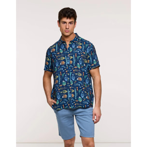 Camisa Manga Corta Azul Marino - Dolfini