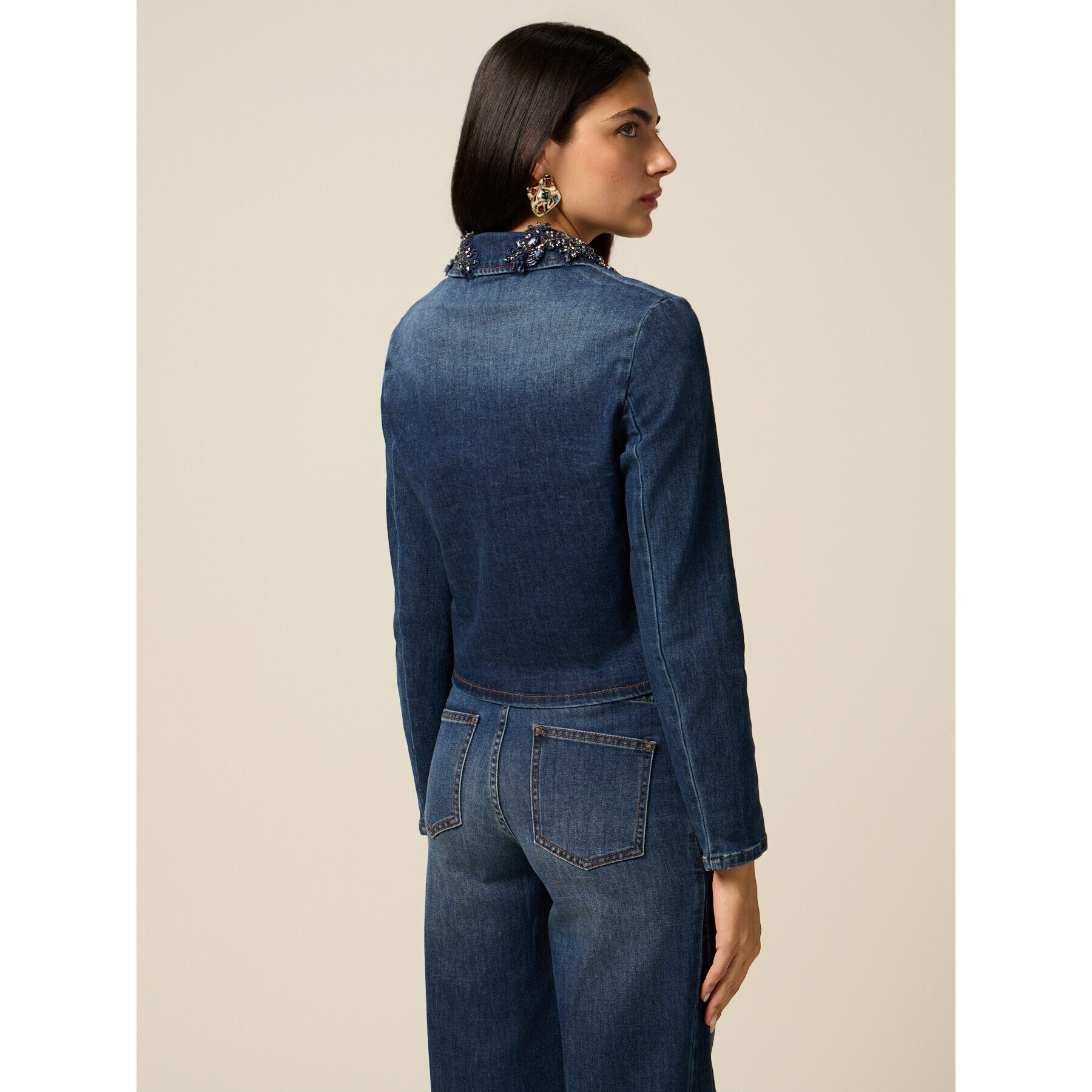 Oltre - Giacca in denim con patch gioiello - Blu