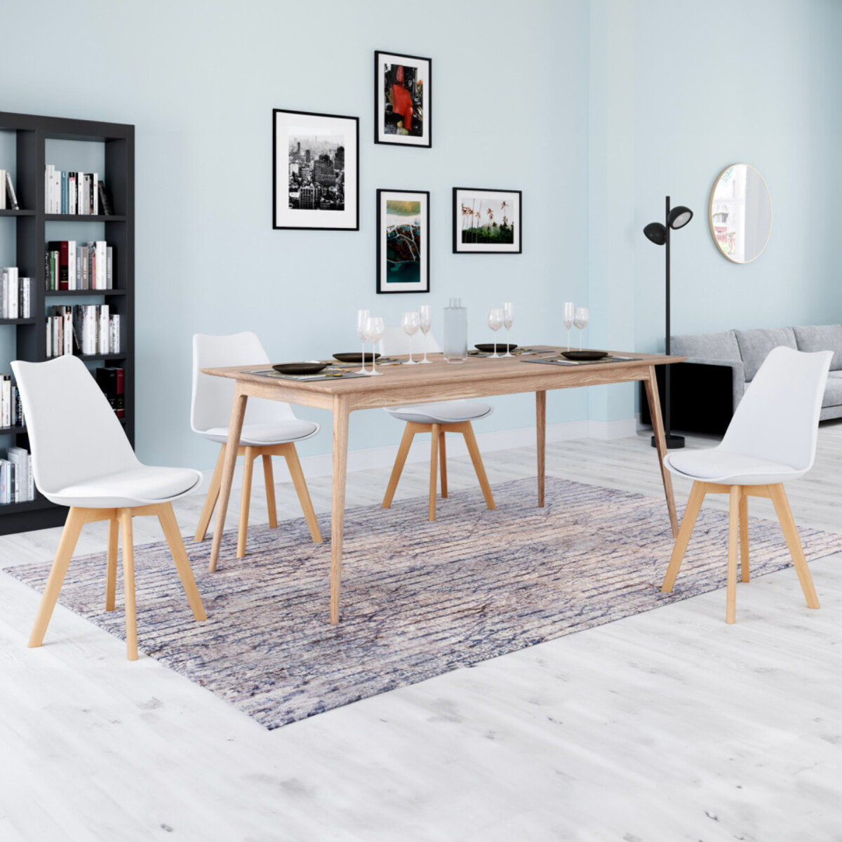 Chaises Nordia blanche pieds bois - lot de 4