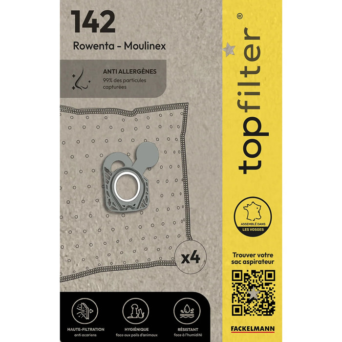 Lot de 4 sacs aspirateur Rowenta et Moulinex TopFilter Premium
