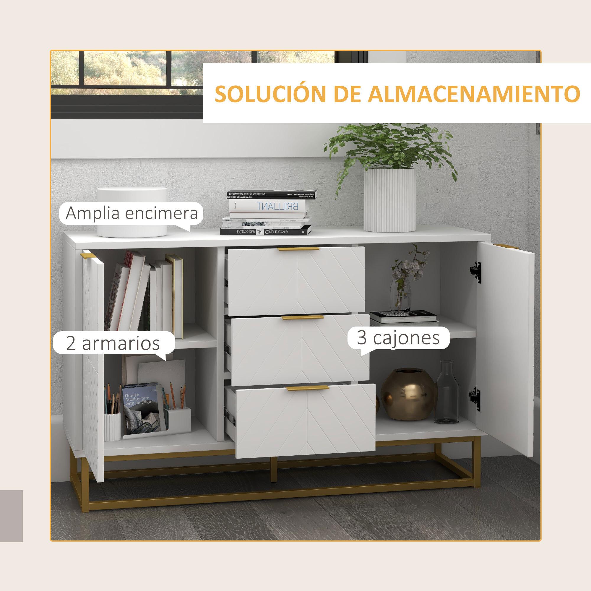 Aparador Auxiliar con 3 Cajones 2 Armarios Puerta Estante Ajustable 120x40x76 cm