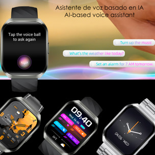 Smartwatch QS66. Display da 1,83" con batteria a lunga durata. Chiamate Bluetooth, assistente vocale, monitoraggio della salute e molteplici modalità sportive. Cinturino in pelle.