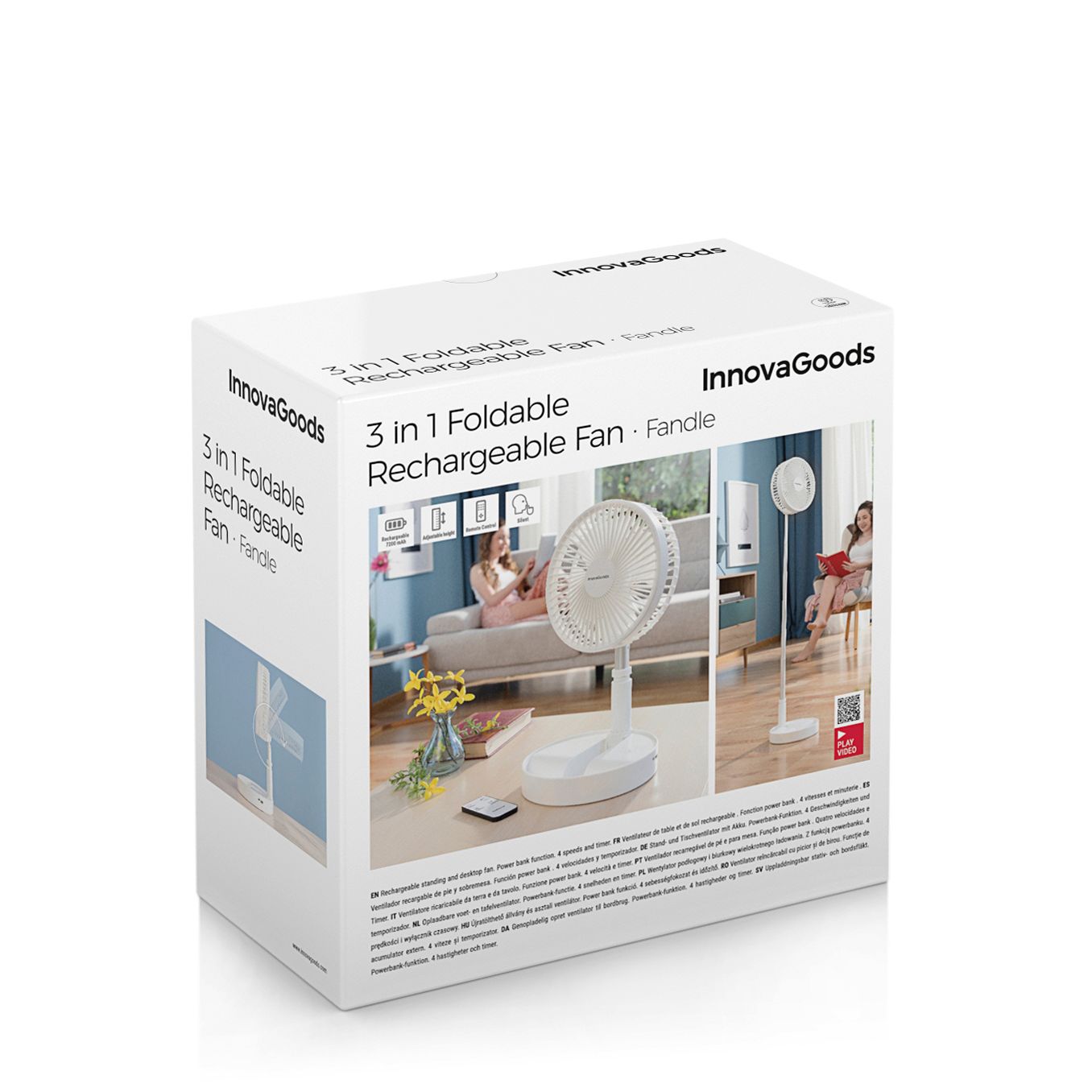 Ventilatore ricaricabile pieghevole 3 in 1 Fandle - 5 V - bianco e argento - 19,8 x 36-100 x 19,8 cm