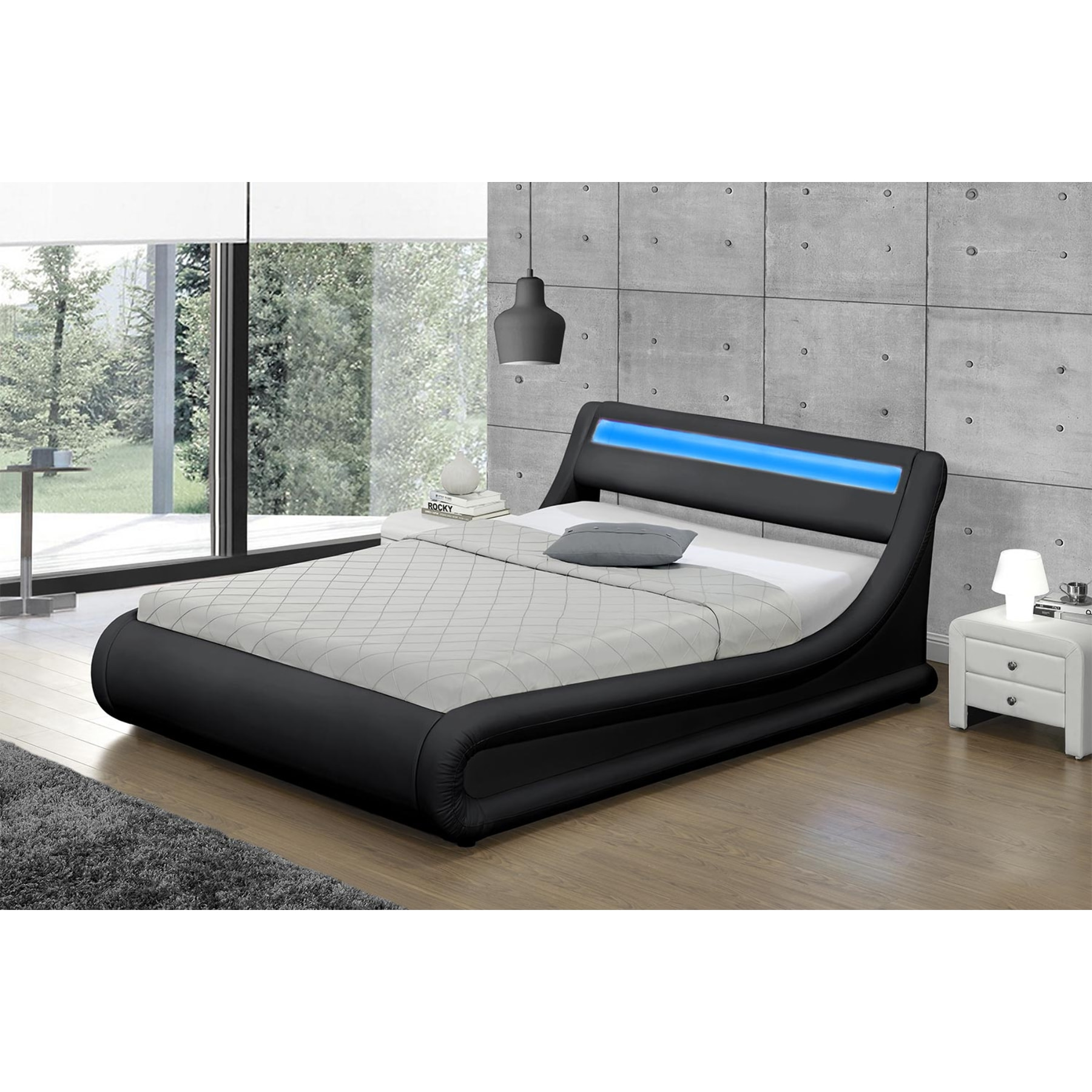 CHANA Lit coffre avec LED 140 x 190 cm noir