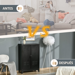 Armario de Almacenamiento Aparador de Metal con Doble Puerta Cierre Magnético y 2 Estantes Ajustables para Oficina Salón Dormitorio 75x33x110 cm Negro