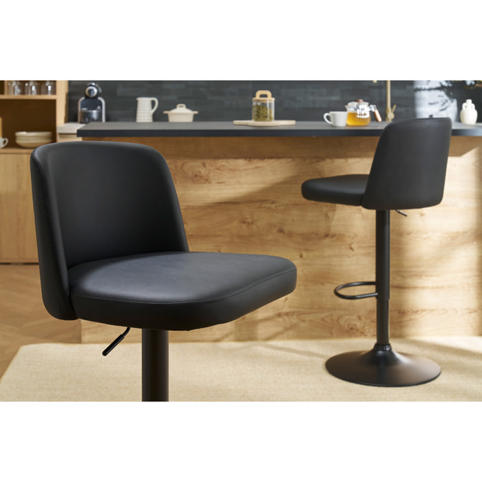 Tabourets de bar design réglables noirs et métal noir (lot de 2) MONTI