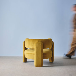 Fauteuil tripode en velours moutarde