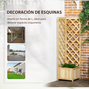 Jardinera con Enrejado de Madera Macetero Exterior para Esquina Jardinera Elevada para Plantas Trepadoras en Patio Terraza 40x40x145 cm Natural