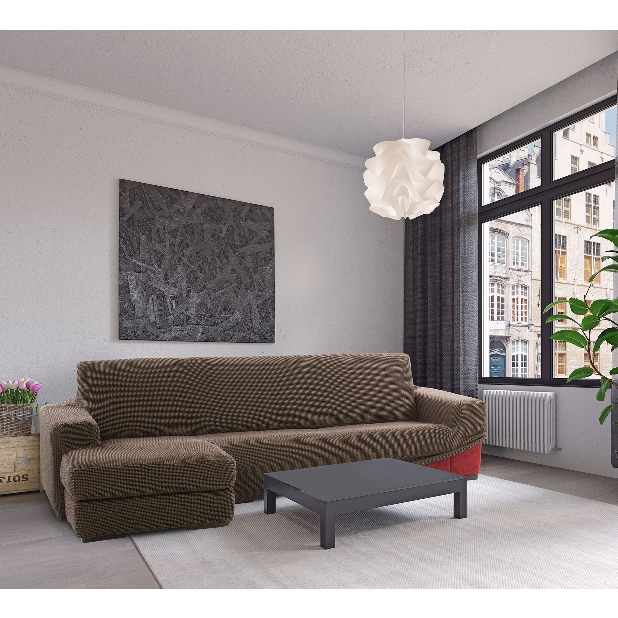 Funda para Chaise Longue izquierdo (visto de frente) brazo largo SÚPER ELÁSTICA modelo HELENA