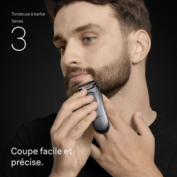 Tondeuse barbe BRAUN BT3560, molette réglable, 40 hauteurs de coupe, précision 0,5 mm, autonomie 50 mn