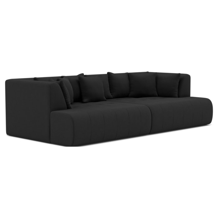 Onyx - canapé droit 4 places avec double méridienne - assise profonde - en velours côtelé - Noir