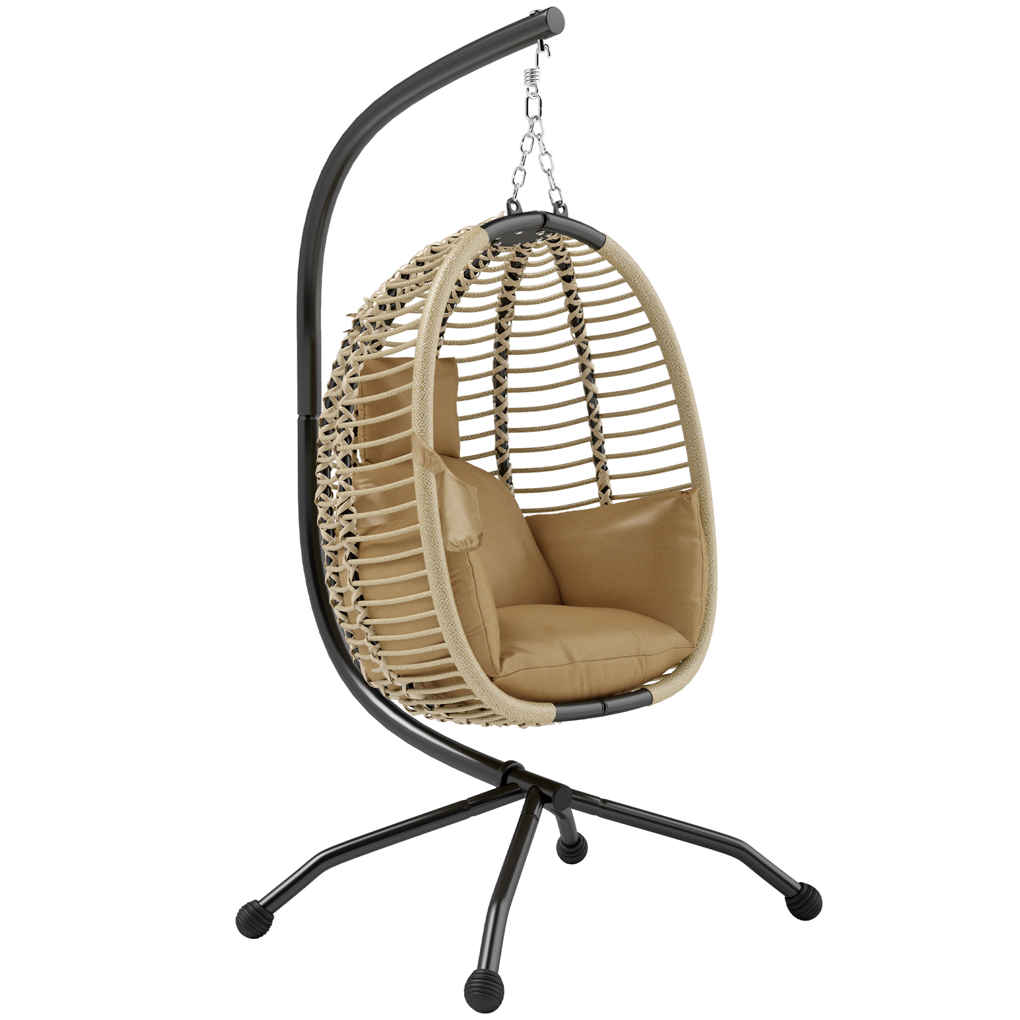 Fauteuil oeuf suspendu balancelle pliable avec coussin et support beige