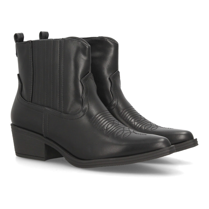Botines bajos cowboy con bordados y tacónpara mujer