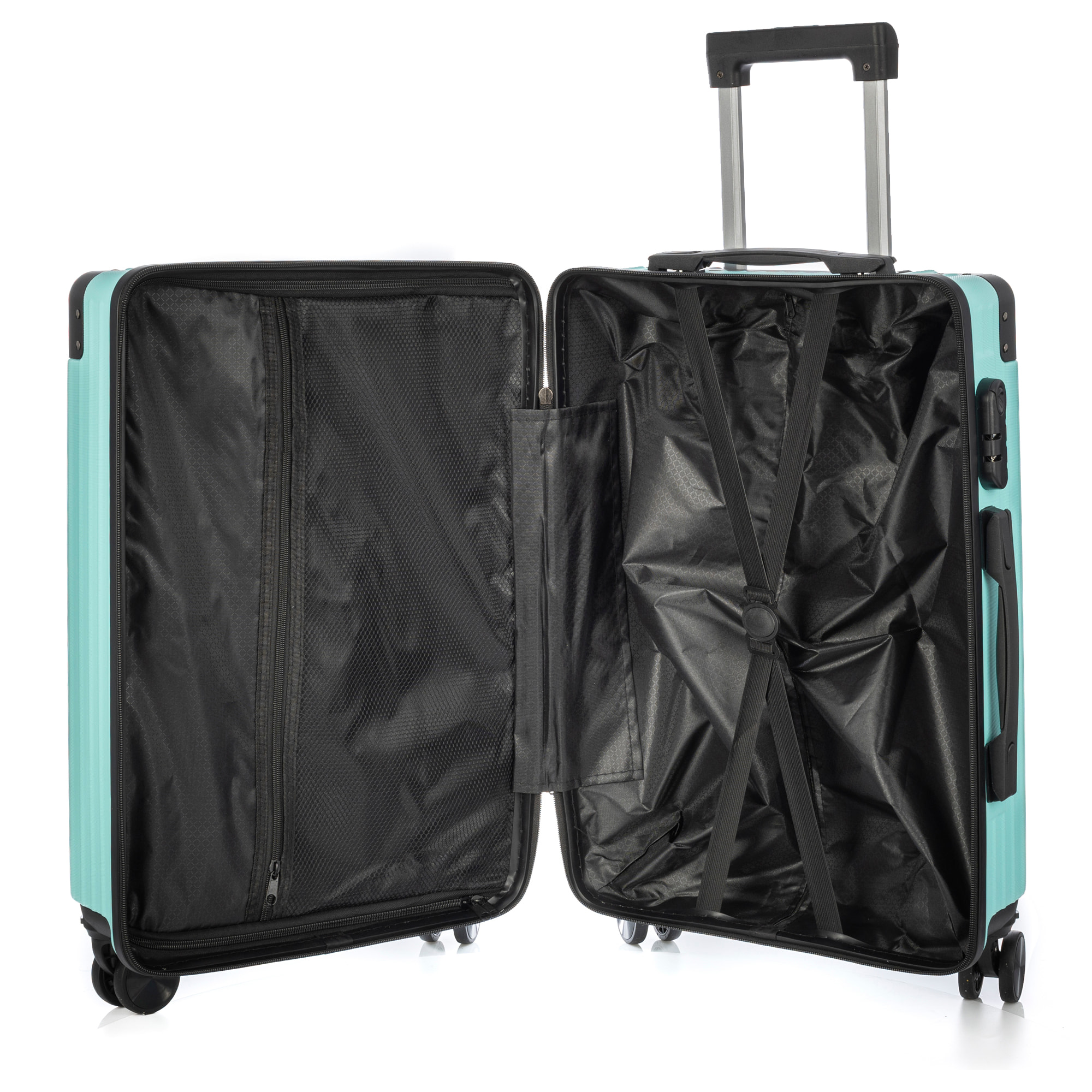 DAM Set di 3 valigie Trolley, in materiale leggero ABS ad alta resistenza con angoli rinforzati. Serratura numerica e 4 ruote doppie removibili e girevoli a 360°. 52x31x78 Cm. Colore: Verde Acqua