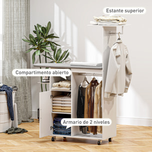 Mueble de Planchar con Ruedas y Soporte Lateral Mueble de Planchado con Tabla de Planchar Barra para Ropa Estante Ajustable 127,5x43,5x153 cm Blanco