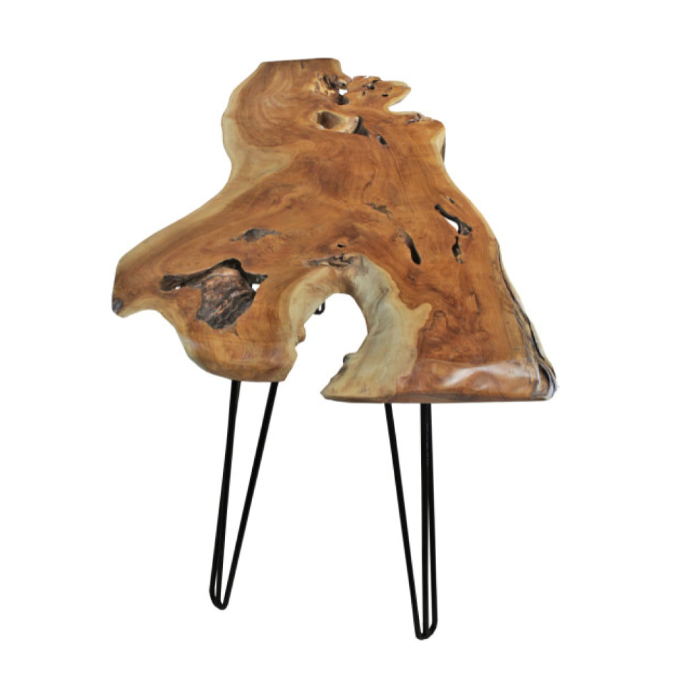 Table de bar haute en bois de teck et pieds filaire en métal noir - SONGA