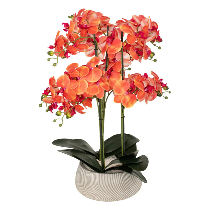 Orchidée artificielle en pot "Sanae" pot en ciment orange H65cm