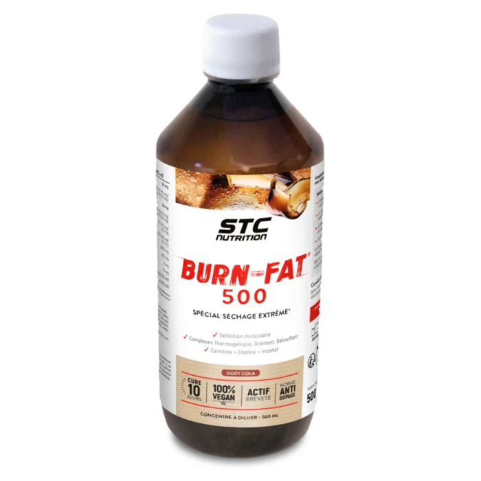 Burn-Fat® 500 - 3 actions - Brûle-graisses + Energisant + Désinfiltrant - Vegan - Actif breveté - Goût cola - Flacon 500ml