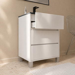 Meuble de Salle de Bains 50cm 3 tiroirs Blanc, Vasque Noire et Miroir Cadre Noir 50x70 - XENOS