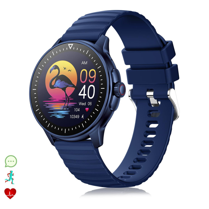 DAM Smartwatch ZW45 con notificaciones de Apps, llamadas Bluetooth. Monitor de tensión y oxígeno en sangre. Corona multifunción. 4,9x1,1x4,7 Cm. Color: Azul