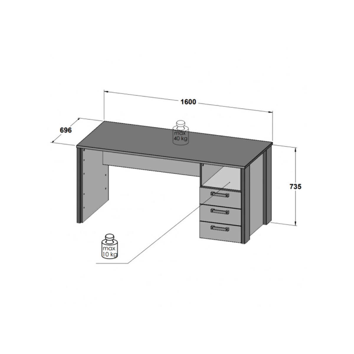 Bureau industriel 160 cm bois vieilli et béton gris avec rangements - FRED
