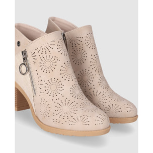 Botines de Piel Sintética - Beig - Tacón: 6 cm