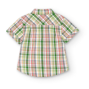 Camisa niño, popelÃ­n, estampado cuadros, verde