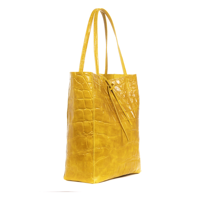 Sefora Borsa Shopper Donna.Pelle autentica Velours Stampa Coccodrillo Grande