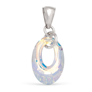 Pendente in Argento 925. Forma ovale contornata con brillante in pietra naturale ornamentale