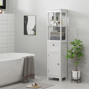 Columna de Baño Mueble de Baño con Cajón Puerta Estante Ajustable y 2 Compartimientos Armario de Baño Moderno 40x30x165 cm Blanco