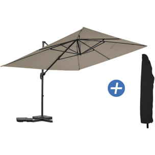 Parasol jardin déporté en aluminium "Sky 4" - 3 x 4 m - Taupe - Avec Housse de protection