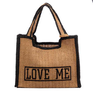 Bergamasco Bolso shopper Mujer. Fabricado en paja trenzada diseño "Love Me".