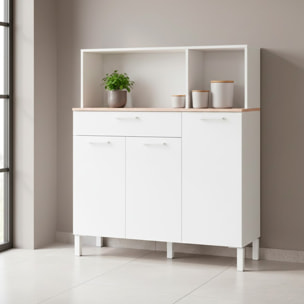 Mobile Da Cucina Credenza Con 3 Ante 1 Cassetto Madia Moderna Mobile Contenitore Con Vani A Giorno Mobiletto Dispensa 108x40x126 Cm Bianco E Rovere