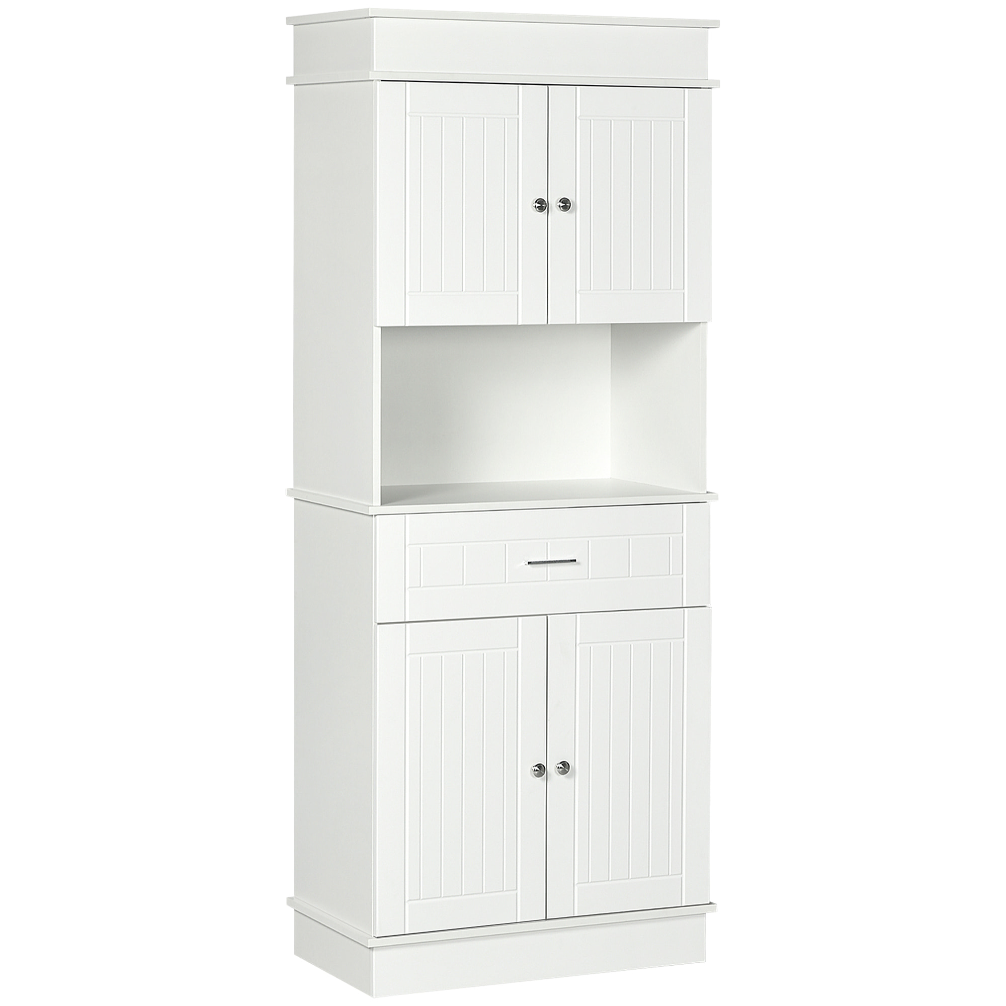 Armoire de cuisine contemporaine multi-rangement 4 portes tiroir coulissant et grand plateau dim. 74L x 39l x 183H cm panneaux particules MDF blanc