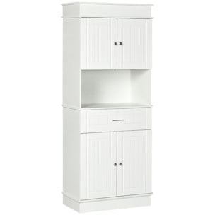 Armoire de cuisine contemporaine multi-rangement 4 portes tiroir coulissant et grand plateau dim. 74L x 39l x 183H cm panneaux particules MDF blanc