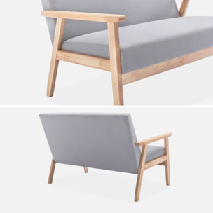 Banquette canapé en bois et tissu gris clair. Isak. L 114 x P 69.5 x H 73cm