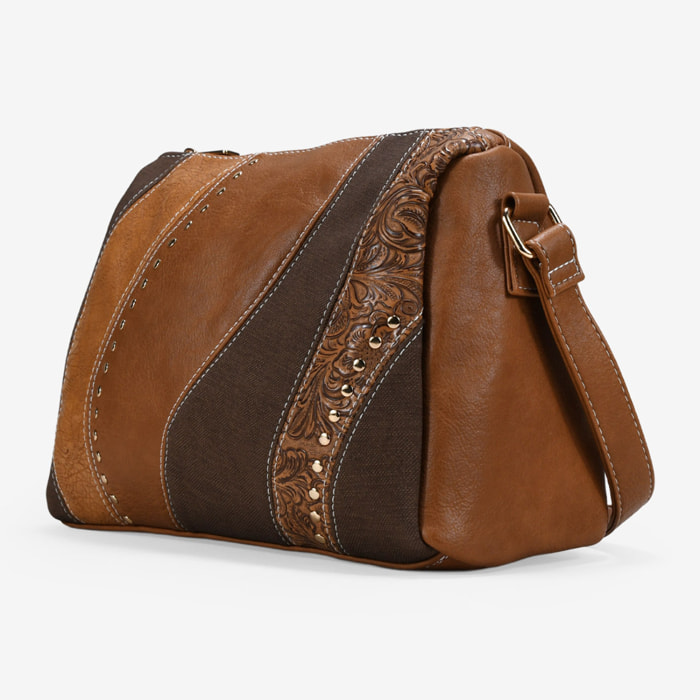 Bolso bandolera cuero con cremallera y tachas