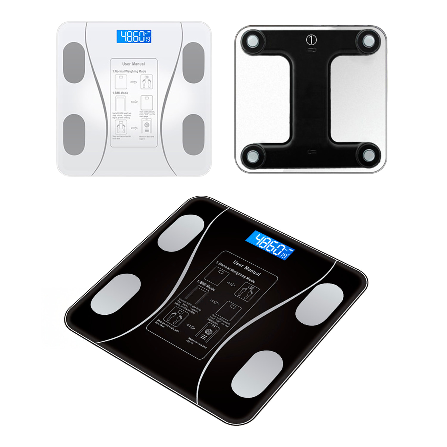 Bilancia intelligente con 8 metriche essenziali. Peso, grasso%, IMC, età corporea, ecc.