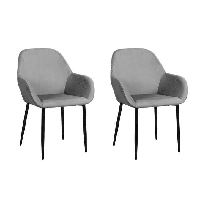 Fauteuil Giulia Gris Fonce Velours Cotele - Lot De 2