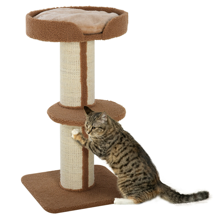 Árbol Rascador para Gatos Altura 91 cm Árbol para Gatos Torre para Gatos de 3 Niveles con Nido Plataforma y Poste de Sisal 45x45x91 cm Marrón