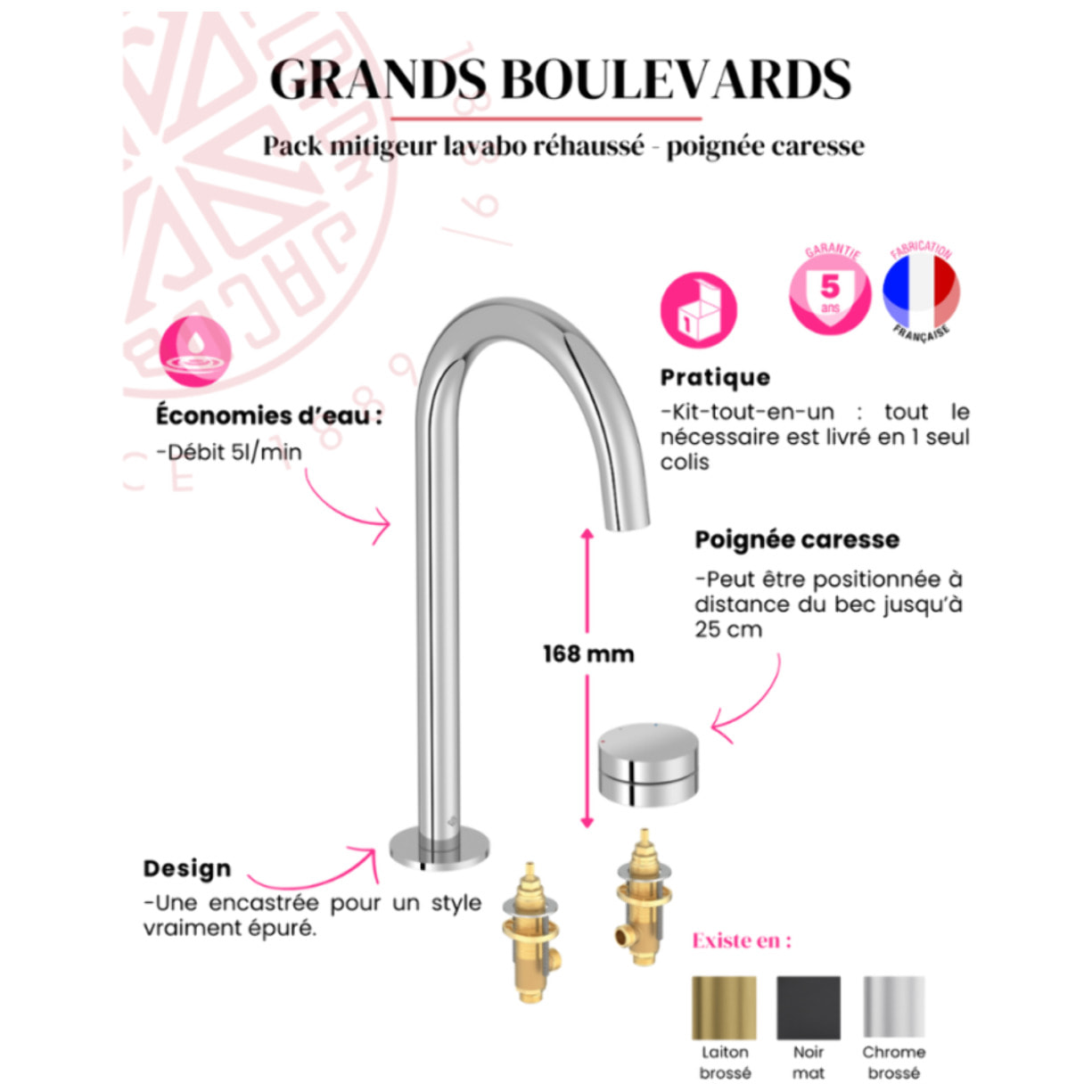 Mitigeur lavabo 2 trous XL Grands Boulevards Chromé