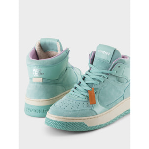 ZAPATILLA MID-TOP MUJER P02 DE ANTE Y PIEL TURQUESA