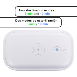 Scatola di sterilizzazione UV con caricabatterie wireless Qi e funzione di aromaterapia.