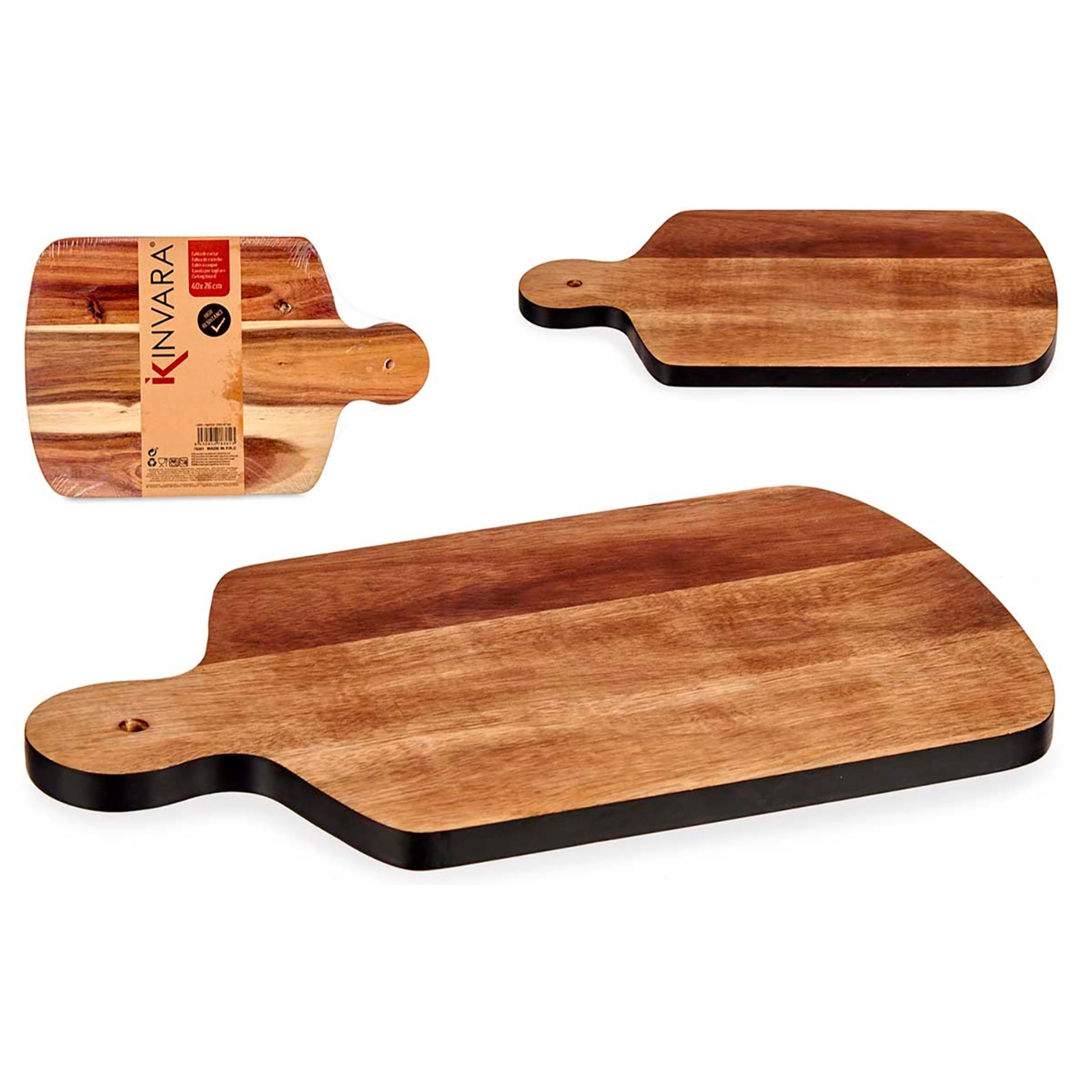 TABLA CORTAR MADERA CON BORDE NEGRO 40CM